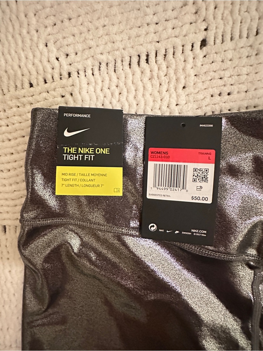 Nike Women’s Metallic Silver-Black Athletic Shorts - Picture 3 of 3